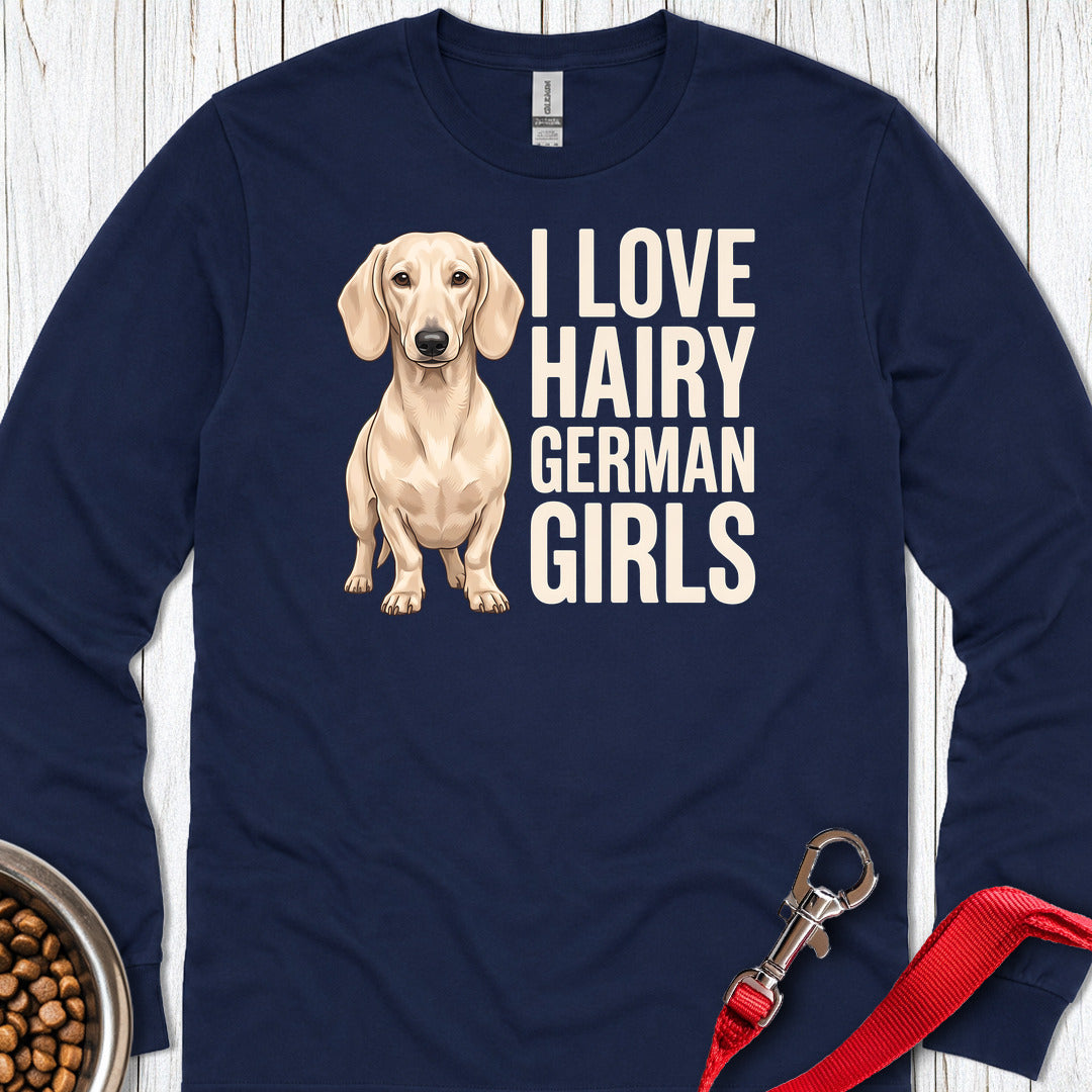 Dachshund Hairy German Girls Cream Long Sleeve — Navy