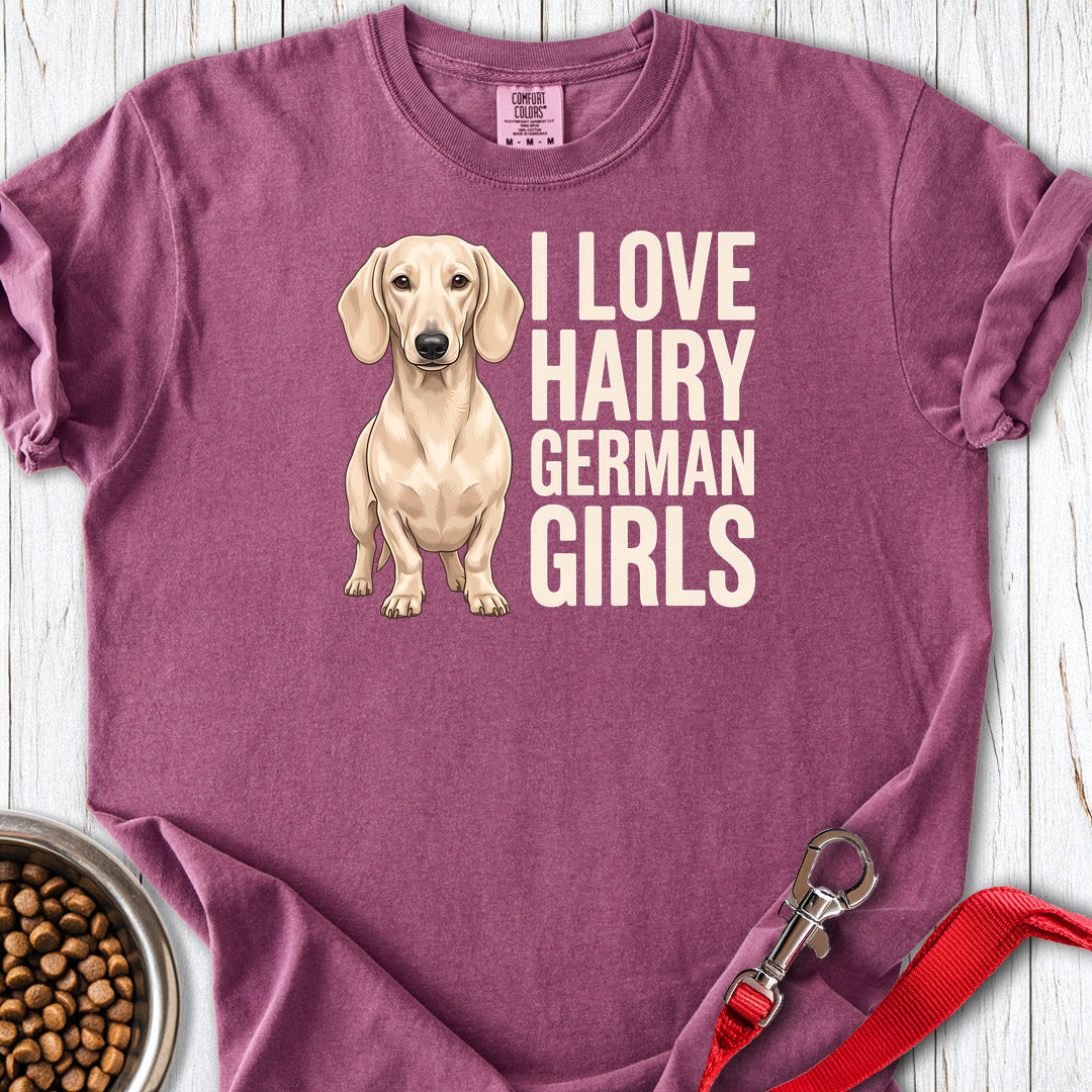 Dachshund Hairy German Girls Cream Premium Tee — Berry