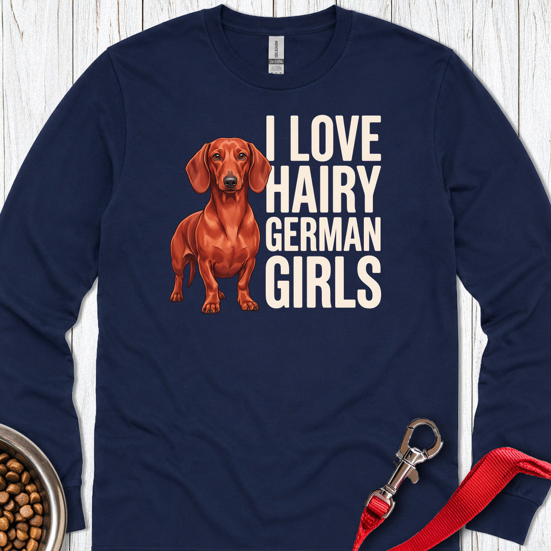 Dachshund Hairy German Girls Red Long Sleeve — Navy