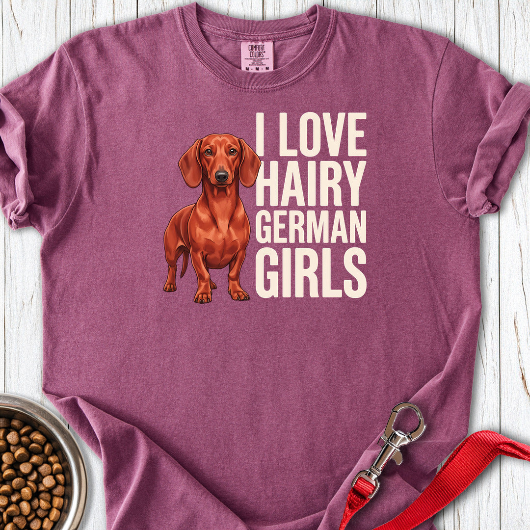 Dachshund Hairy German Girls Red Premium Tee — Berry
