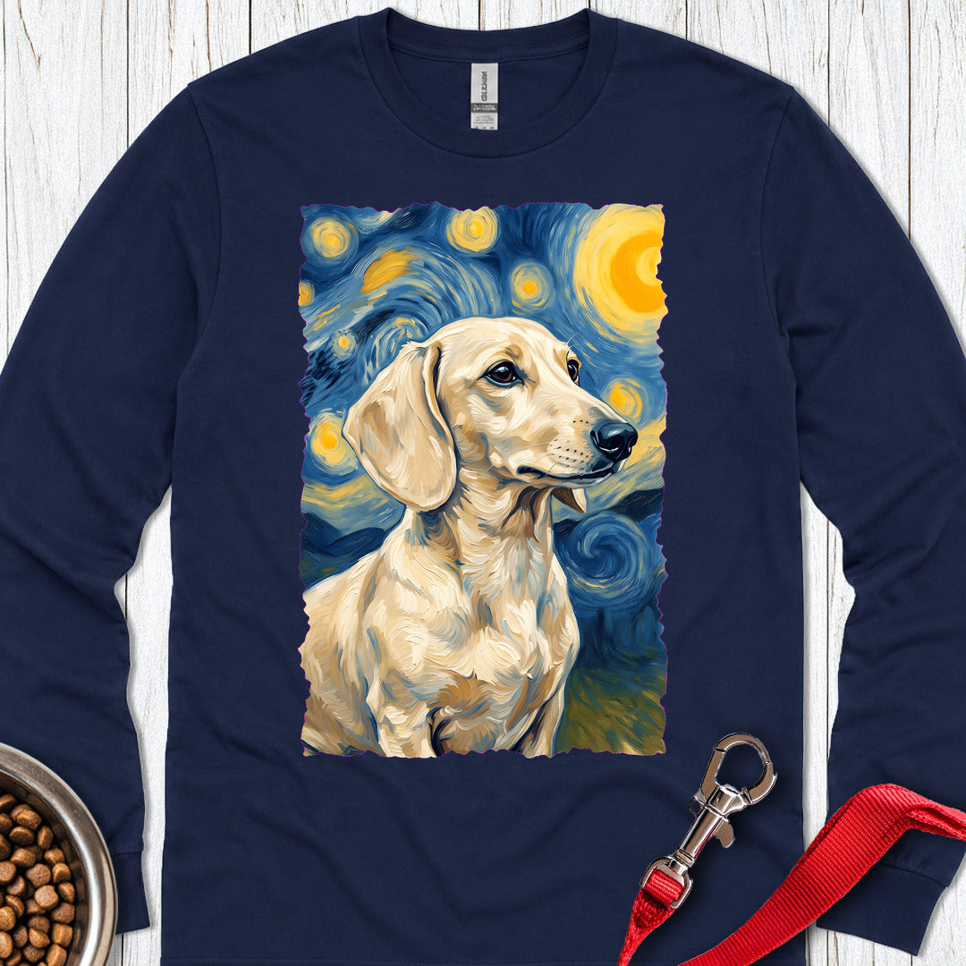 Dachshund Van Gogh Cream Long Sleeve — Navy
