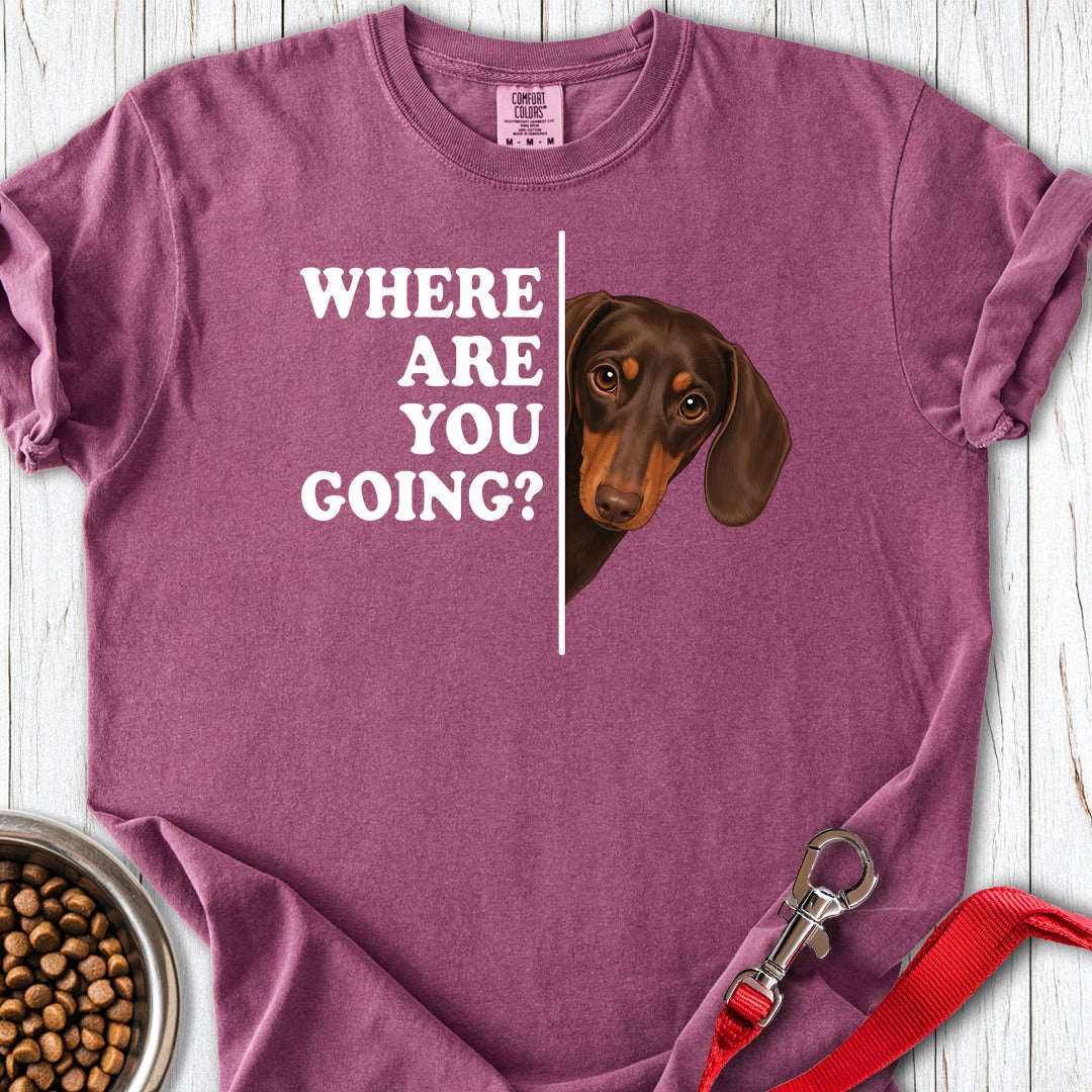 Dachshund Where Are You Going Chocolate and Tan Premium Tee — Berry