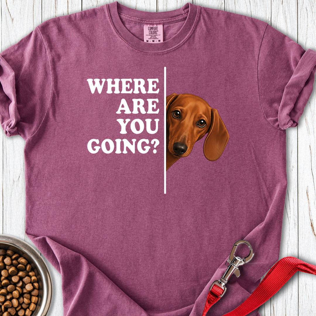 Dachshund Where Are You Going Red Premium Tee Berry