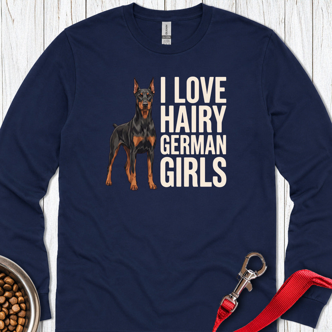 Doberman Hairy Girls Long Sleeve — Navy