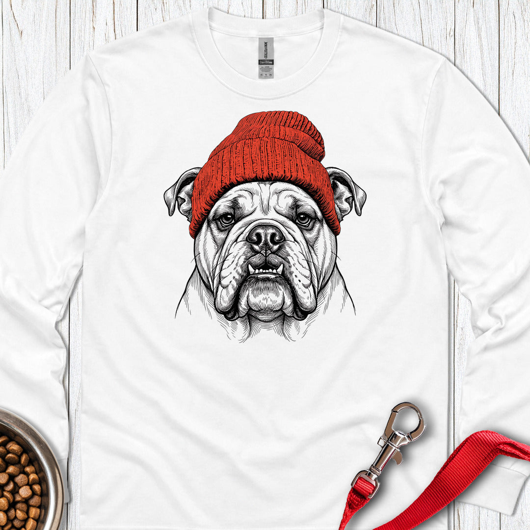 English Bulldog Beanie Long Sleeve White