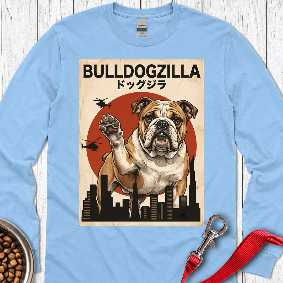English Bulldog Bulldogzilla Long Sleeve Carolina Blue