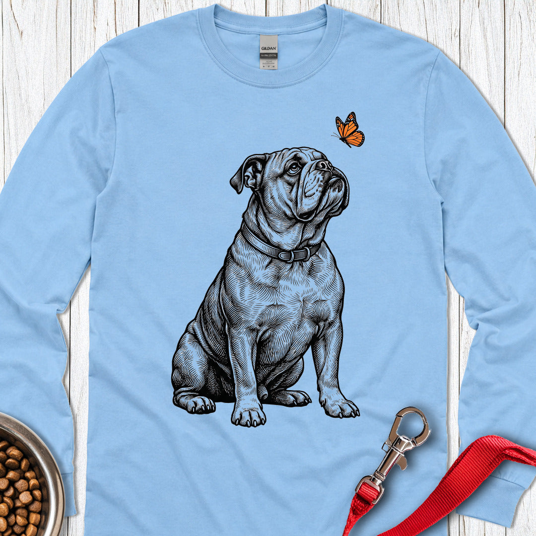 English Bulldog Butterfly Long Sleeve Carolina Blue