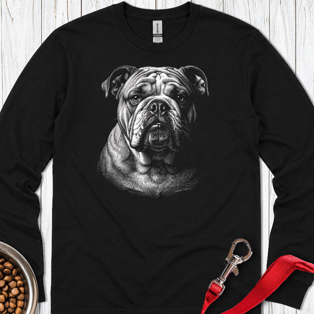 English Bulldog Engraved Long Sleeve Black