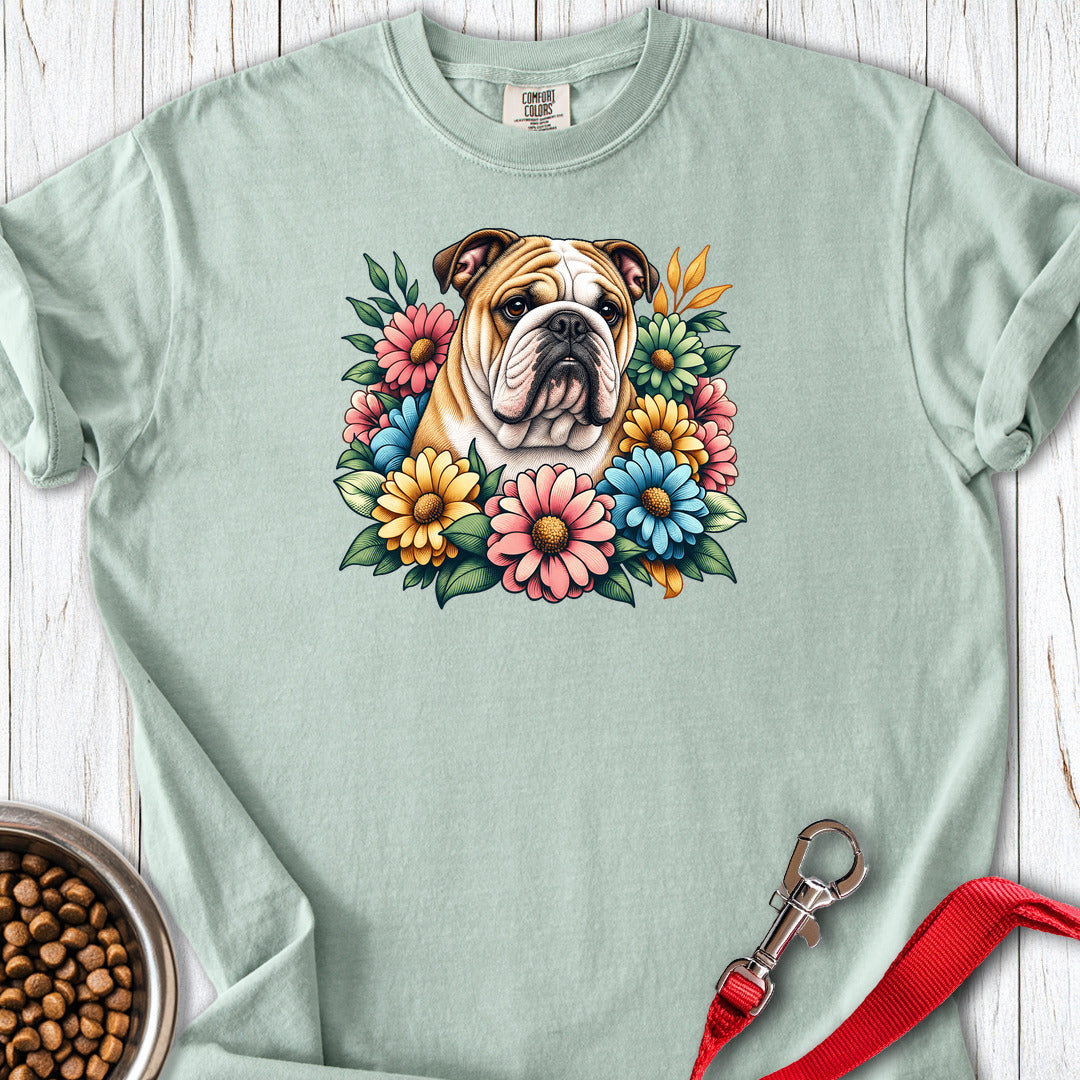 English Bulldog Flower Wreath Premium Tee Bay