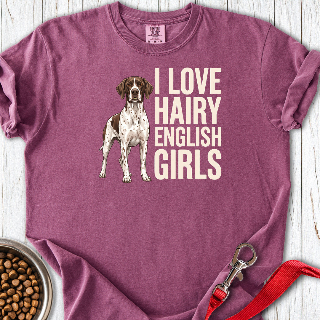 English Pointer Hairy Girls Premium Tee — Berry