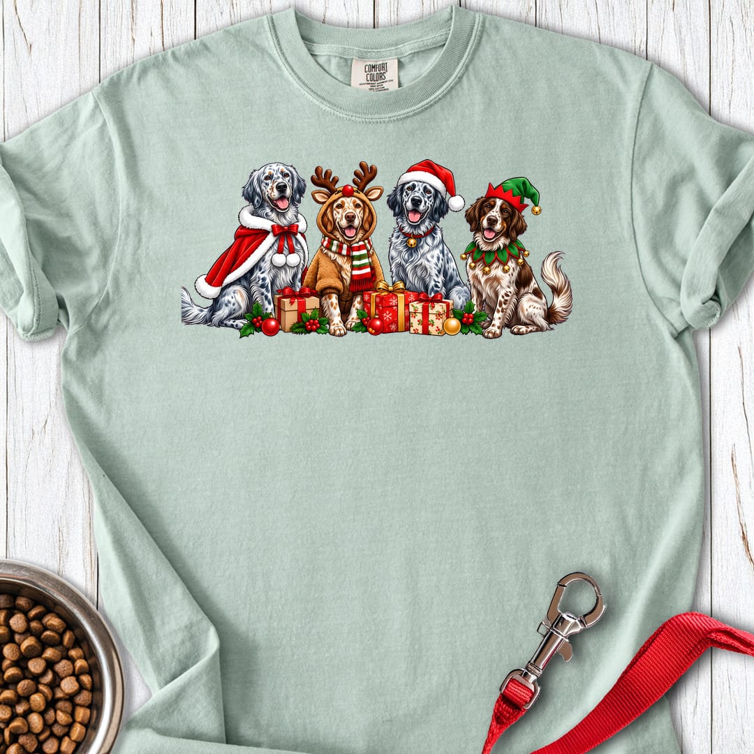English Setter Christmas Group Premium Tee Bay