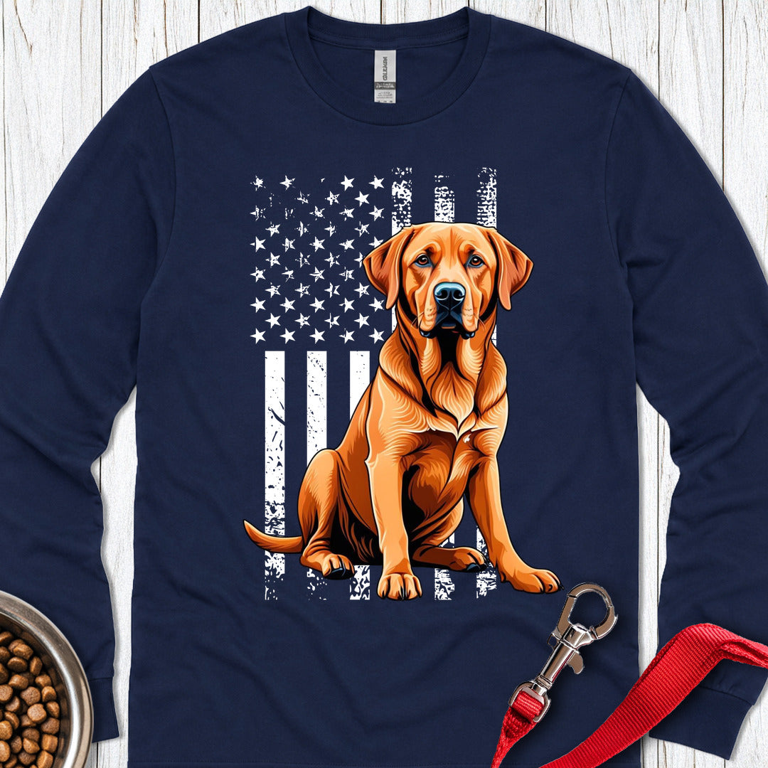 Fox Red Labrador USA Flag Long Sleeve β Navy