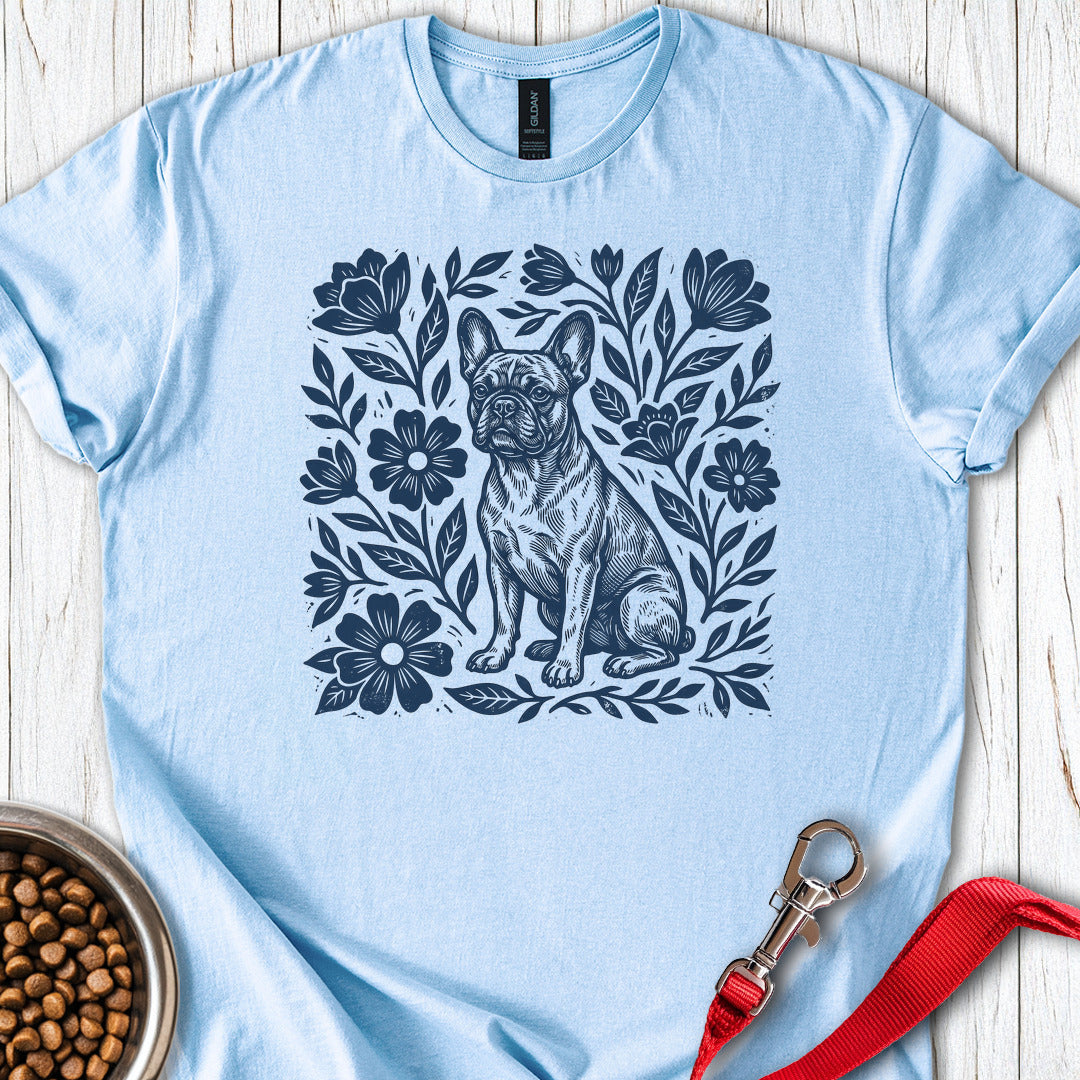 French Bulldog Linocut Light Blue