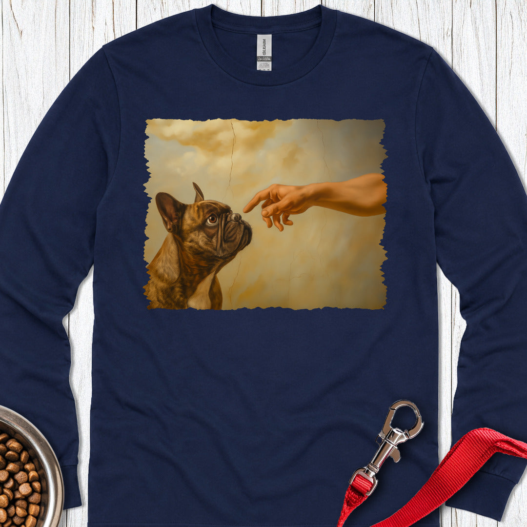 God Creates French Bulldog Long Sleeve — Navy