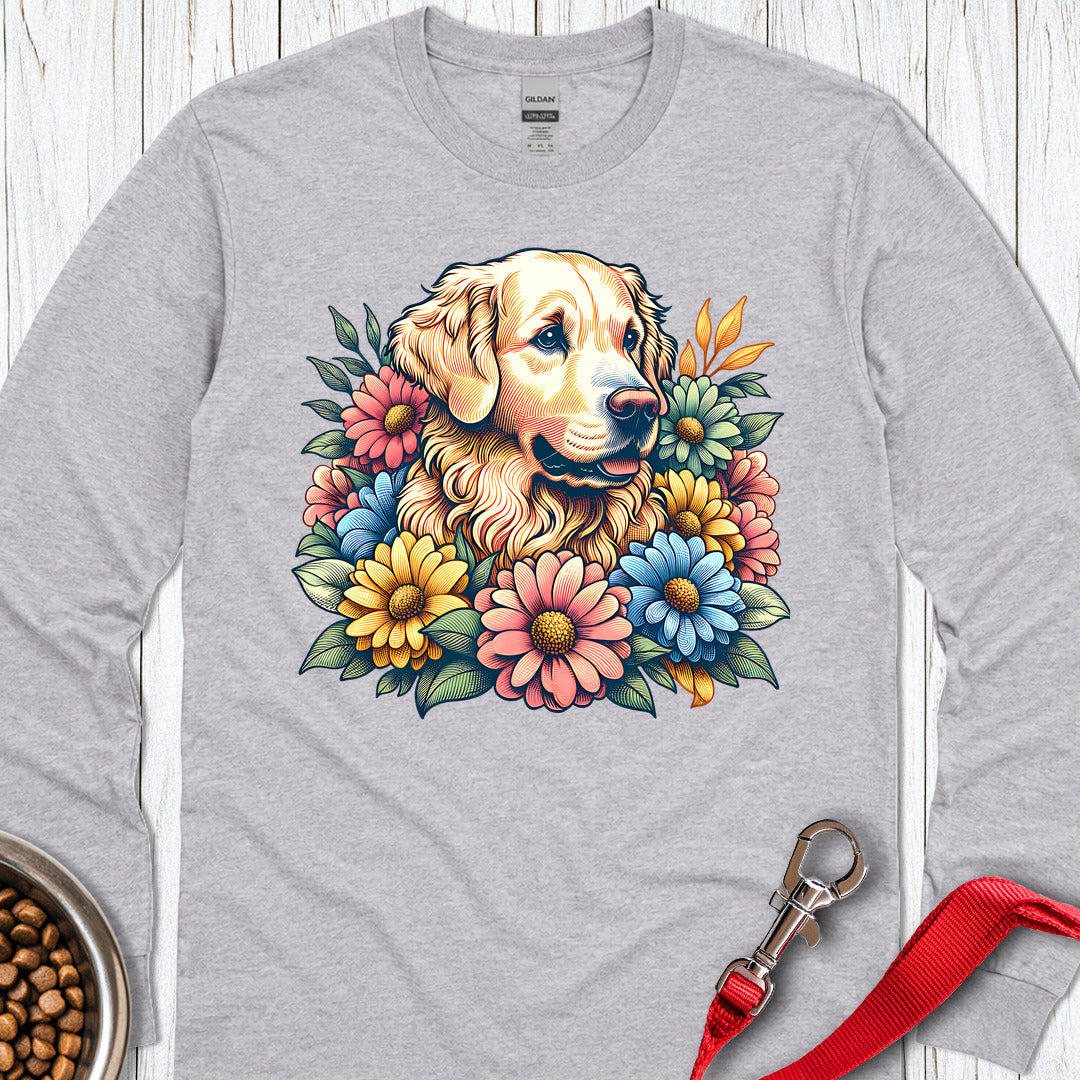 Golden Retriever Flower Long Sleeve — Sport Grey