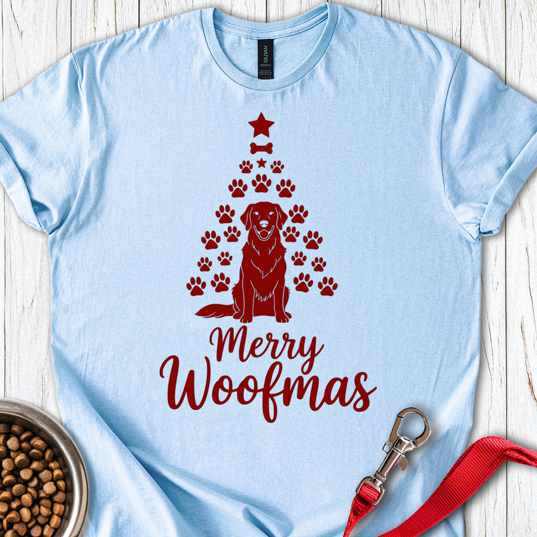 Golden Retriever Merry Woofmas Christmas Light Blue