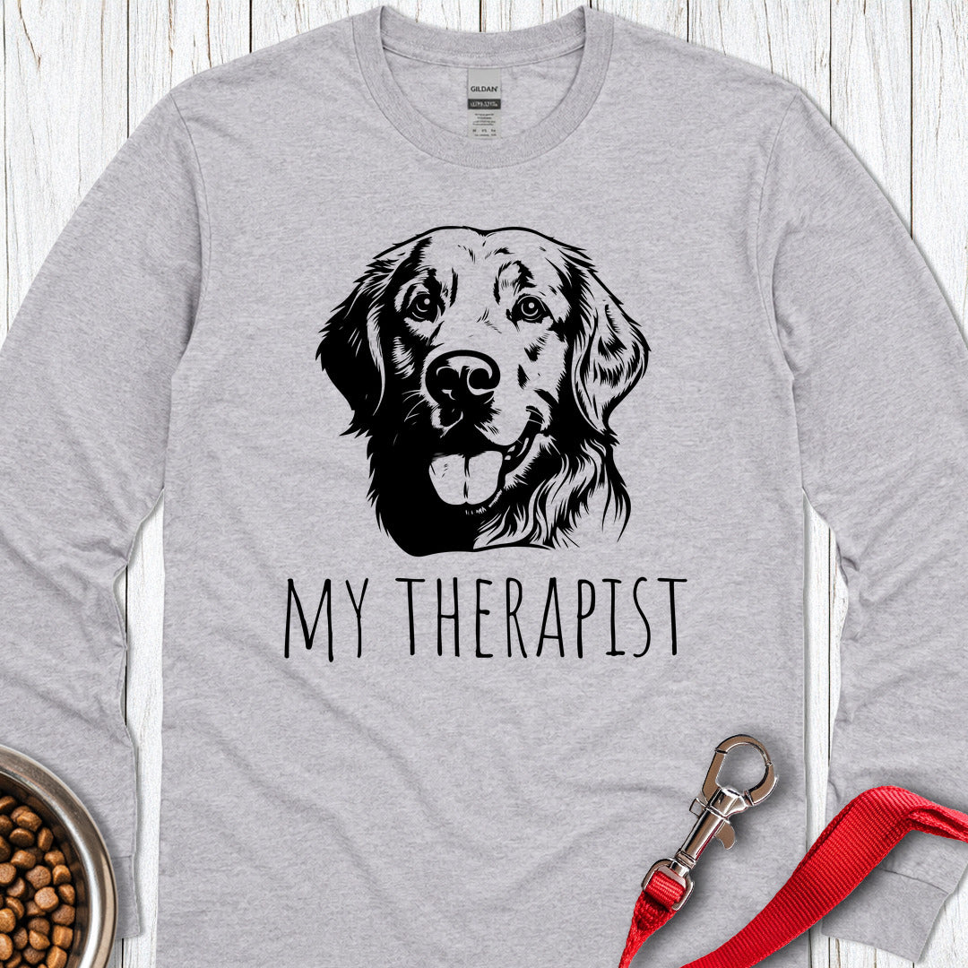 Golden Retriever My Therapist Long Sleeve — Sport Grey