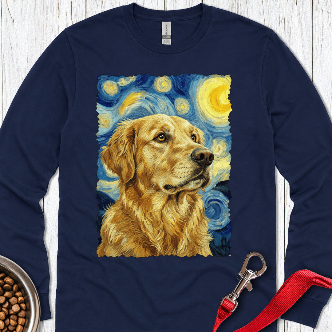 Golden Retriever Van Gogh Long Sleeve — Navy