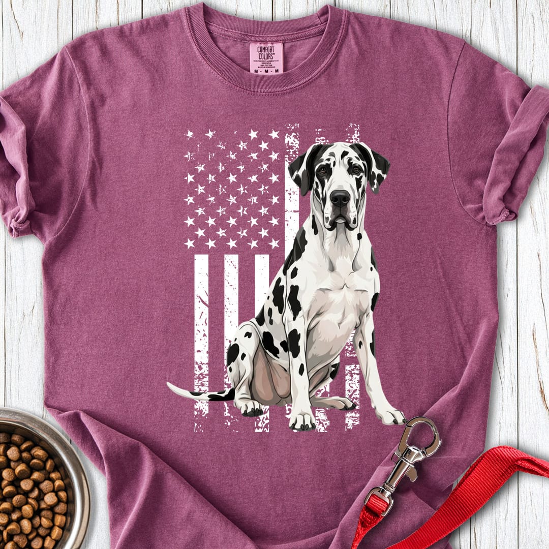 Harlequin Great Dane USA Flag Premium Tee Berry