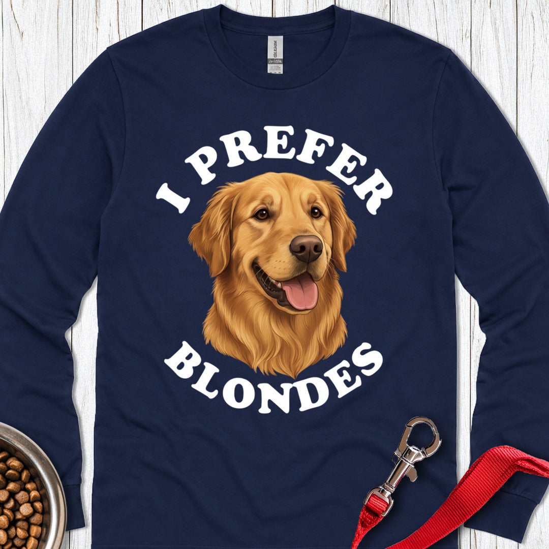 I Prefer Blondes Golden Retriever Long Sleeve — Navy
