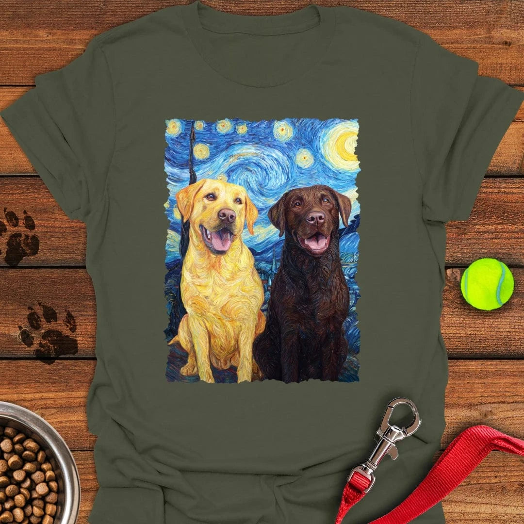 Yellow & Chocolate Lab Van Gogh T-Shirt Military Green