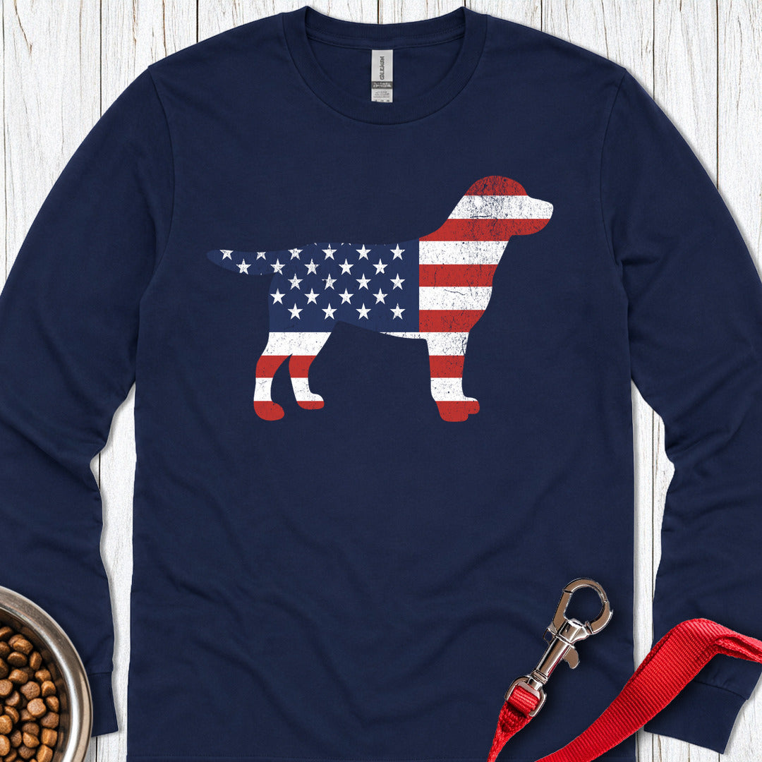 Labrador USA Flag Silhouette Long Sleeve — Navy