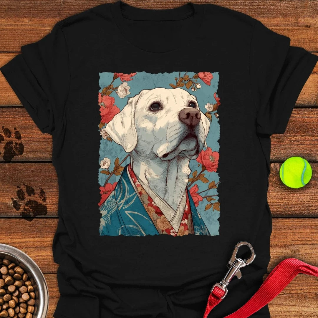 White Labrador Japanese Art T-Shirt Black