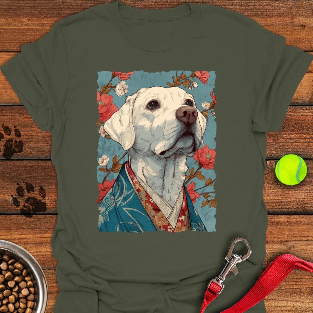 White Labrador Japanese Art T-Shirt Military Green