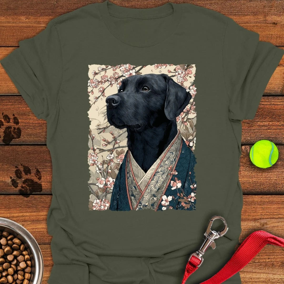 Black Labrador Japanese Art T-Shirt Military Green