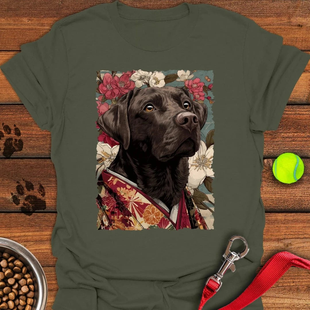 Chocolate Labrador Japanese Art T-Shirt Military Green