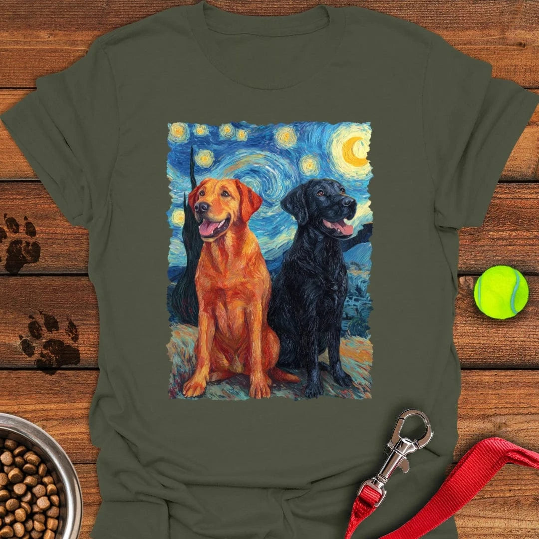 Fox Red & Black Lab Van Gogh T-Shirt Military Green