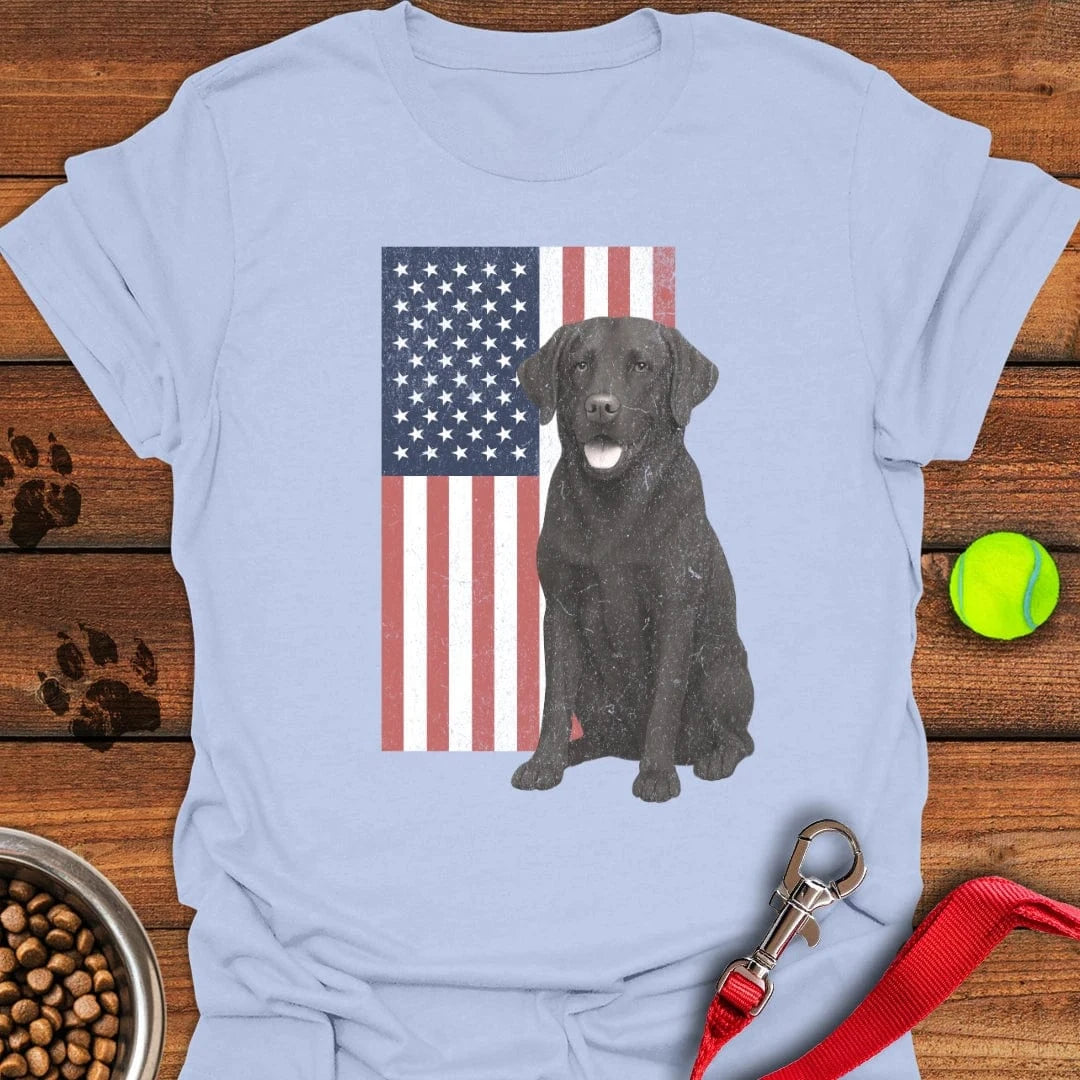 Chocolate Labrador USA Flag Faded T-Shirt Light Blue