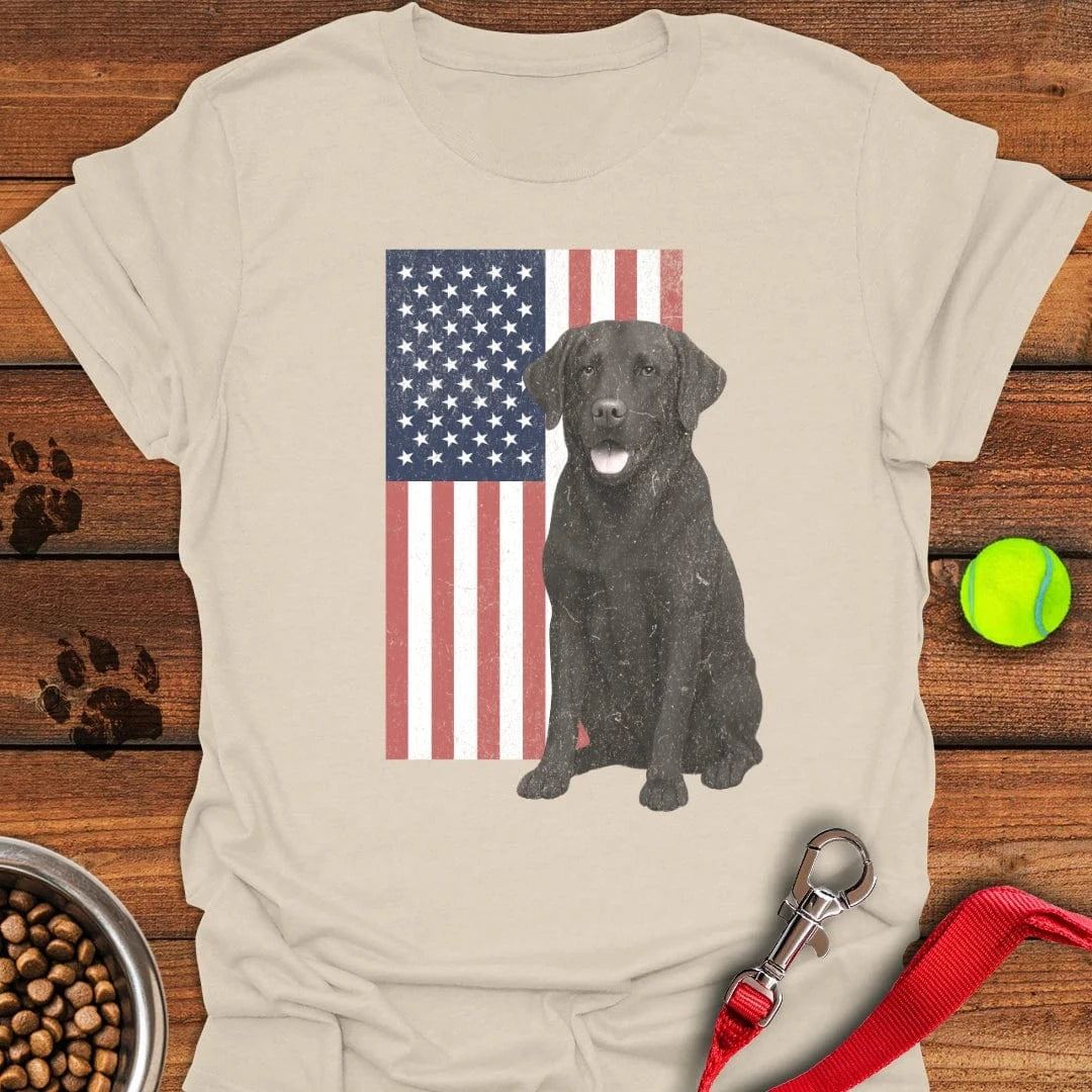 Chocolate Labrador USA Flag Faded T-Shirt Natural