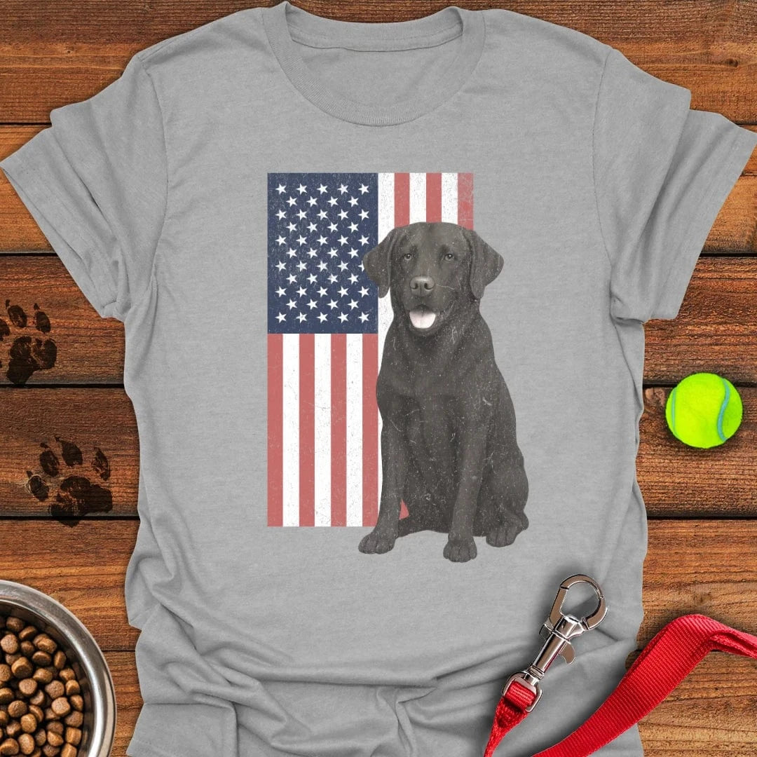 Chocolate Labrador USA Flag Faded T-Shirt Sport Grey
