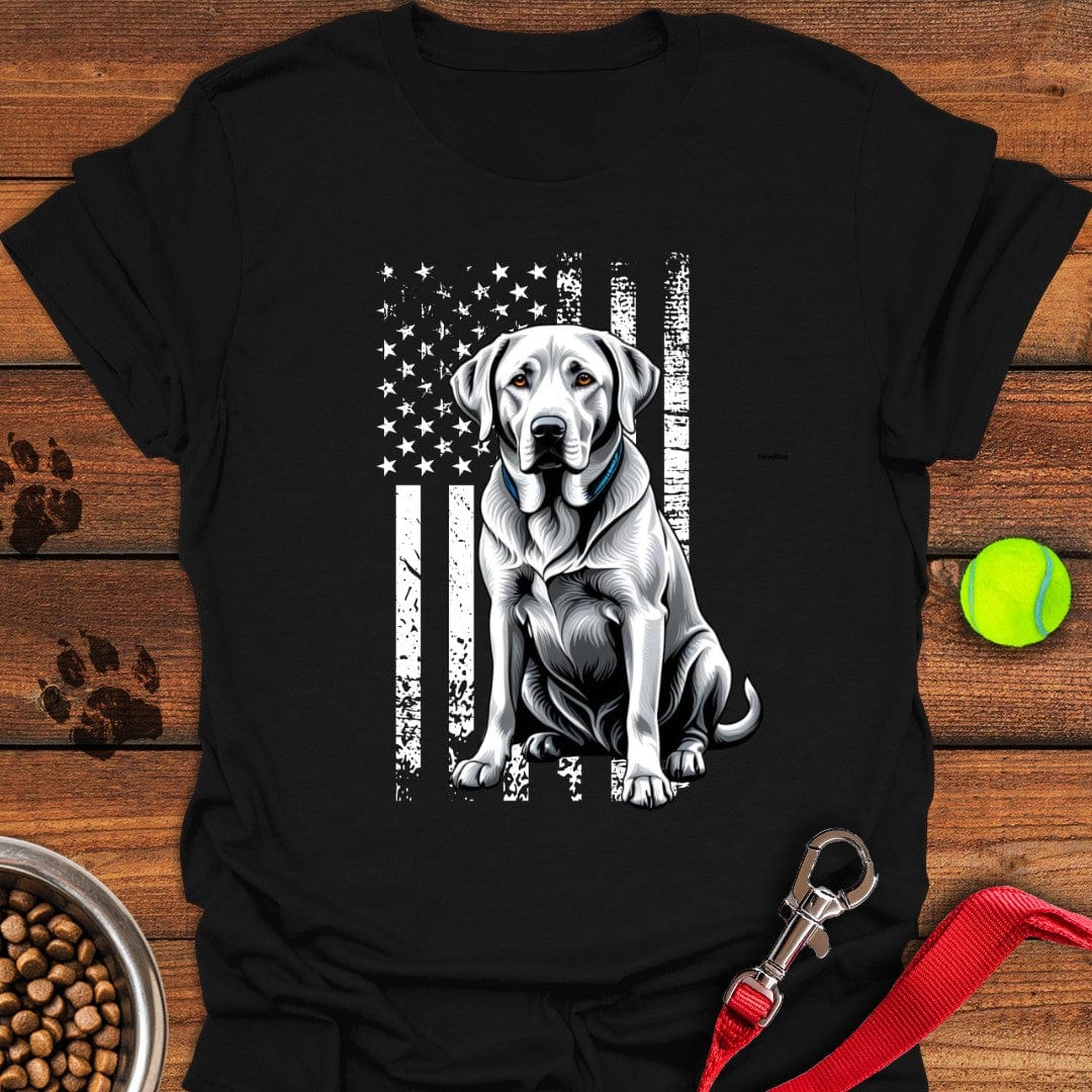 Silver Labrador USA Flag T-Shirt Black