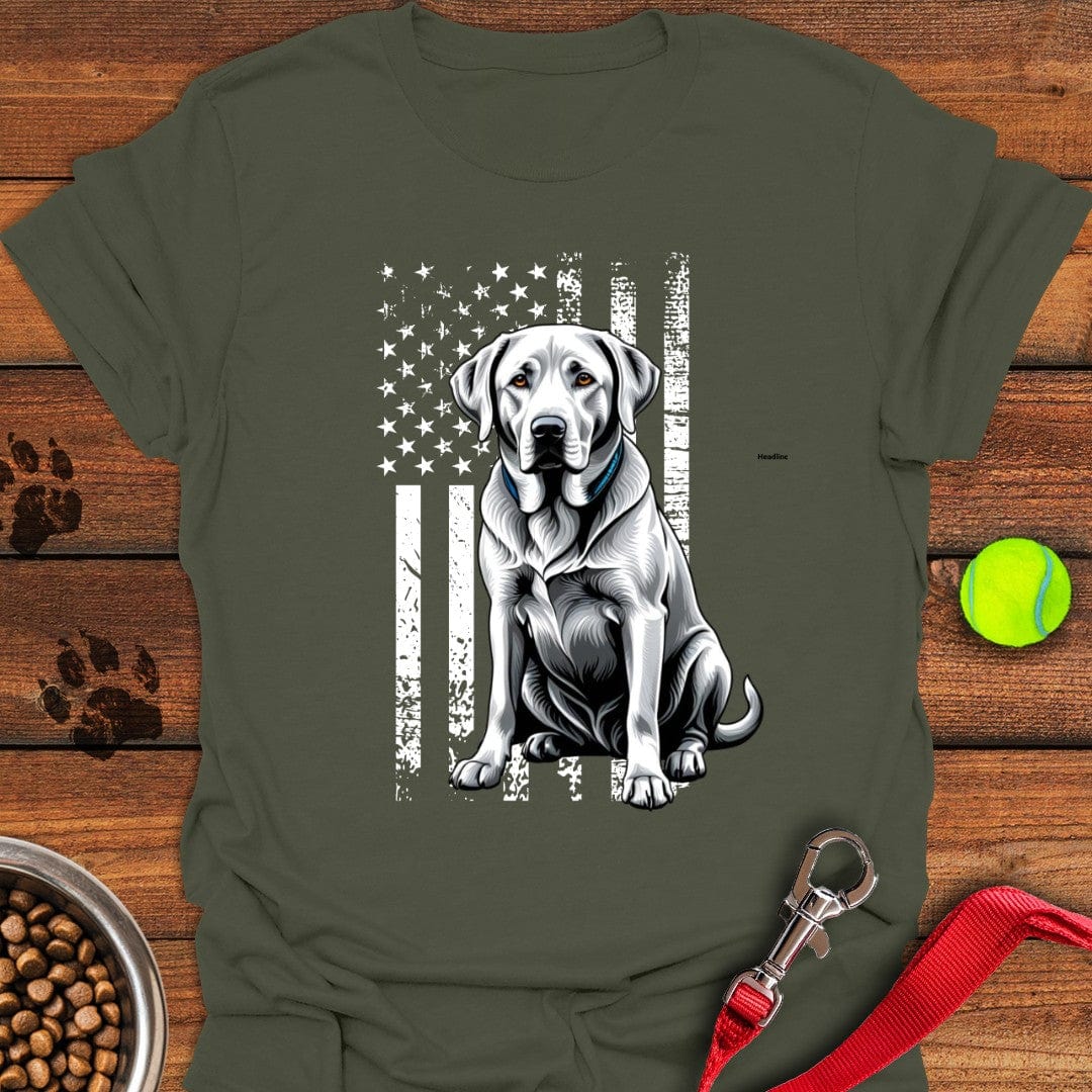 Silver Labrador USA Flag T-Shirt Military Green