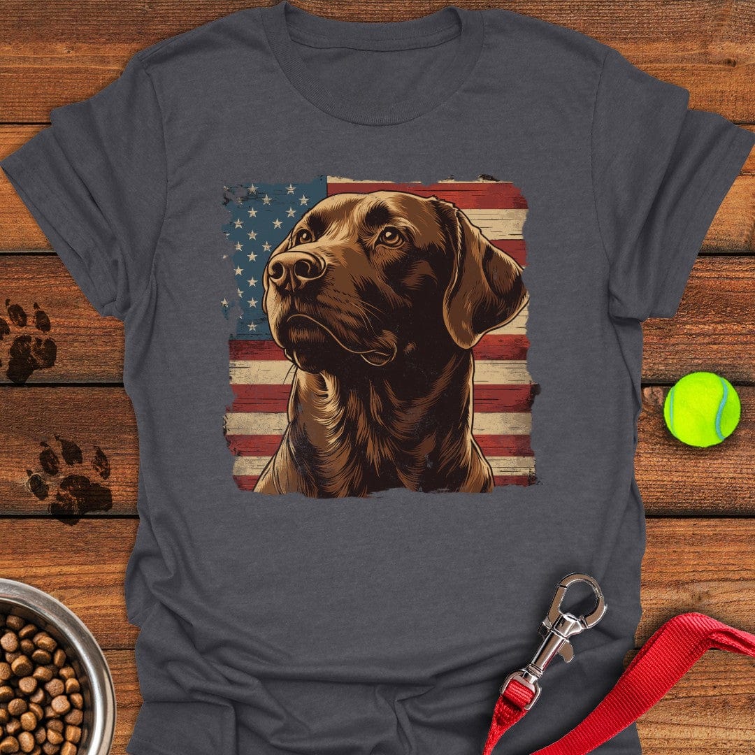 Chocolate Lab USA Flag T-Shirt Dark Heather