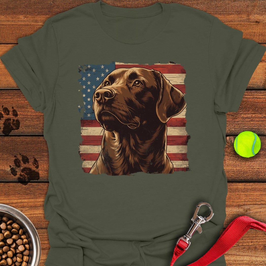 Chocolate Lab USA Flag T-Shirt Military Green