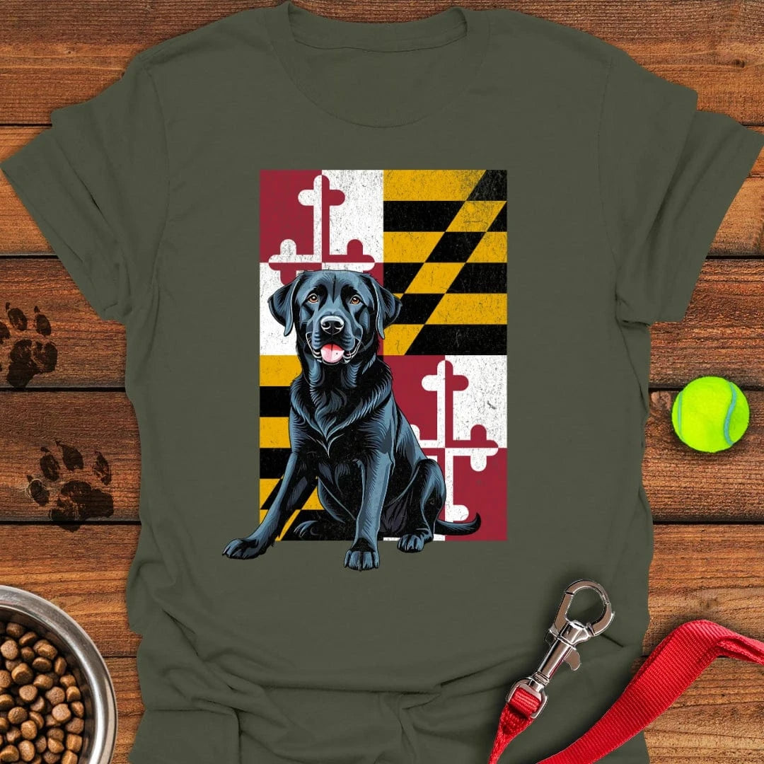 Black Labrador Maryland Flag T-Shirt Military Green