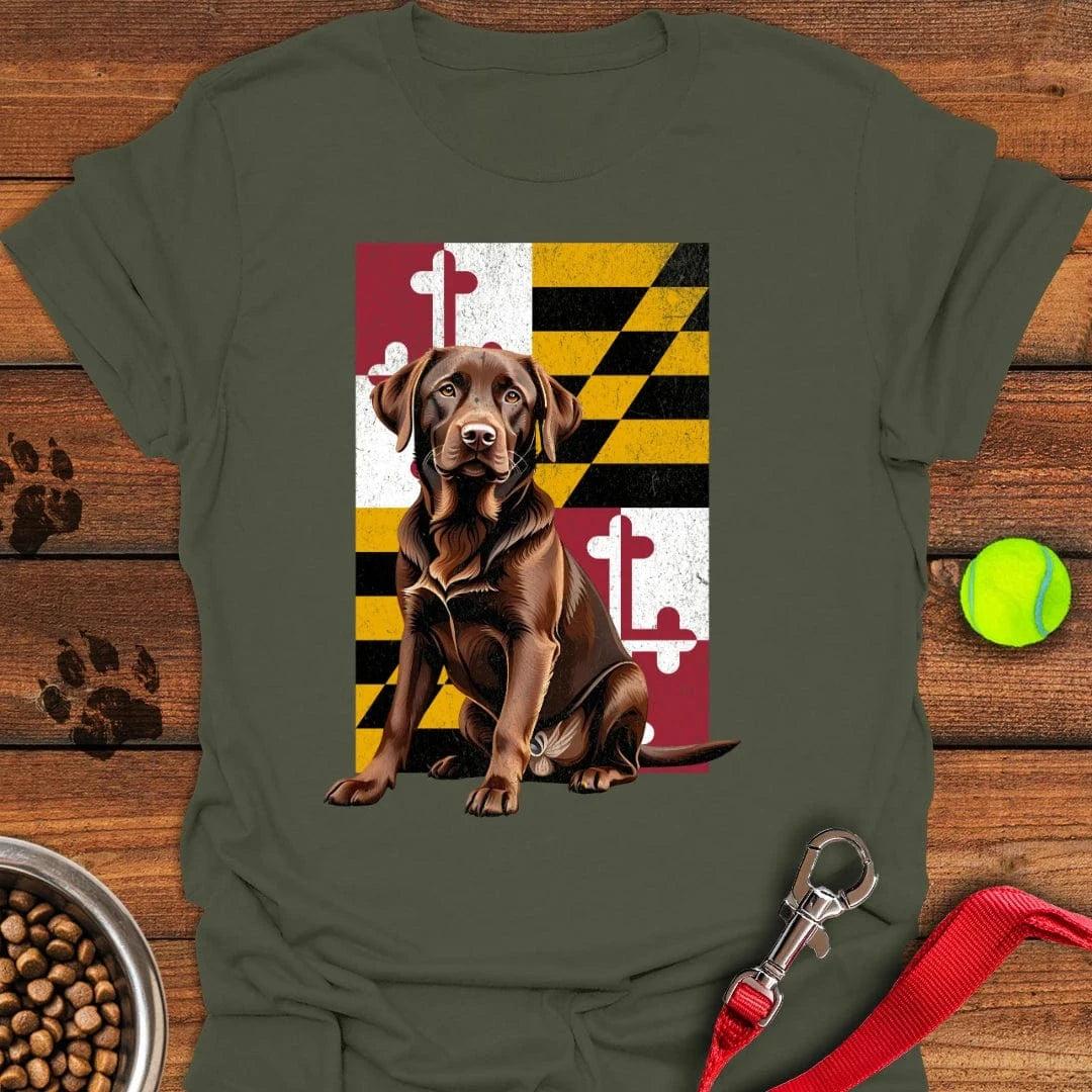 Chocolate Labrador Maryland Flag T-Shirt Military Green