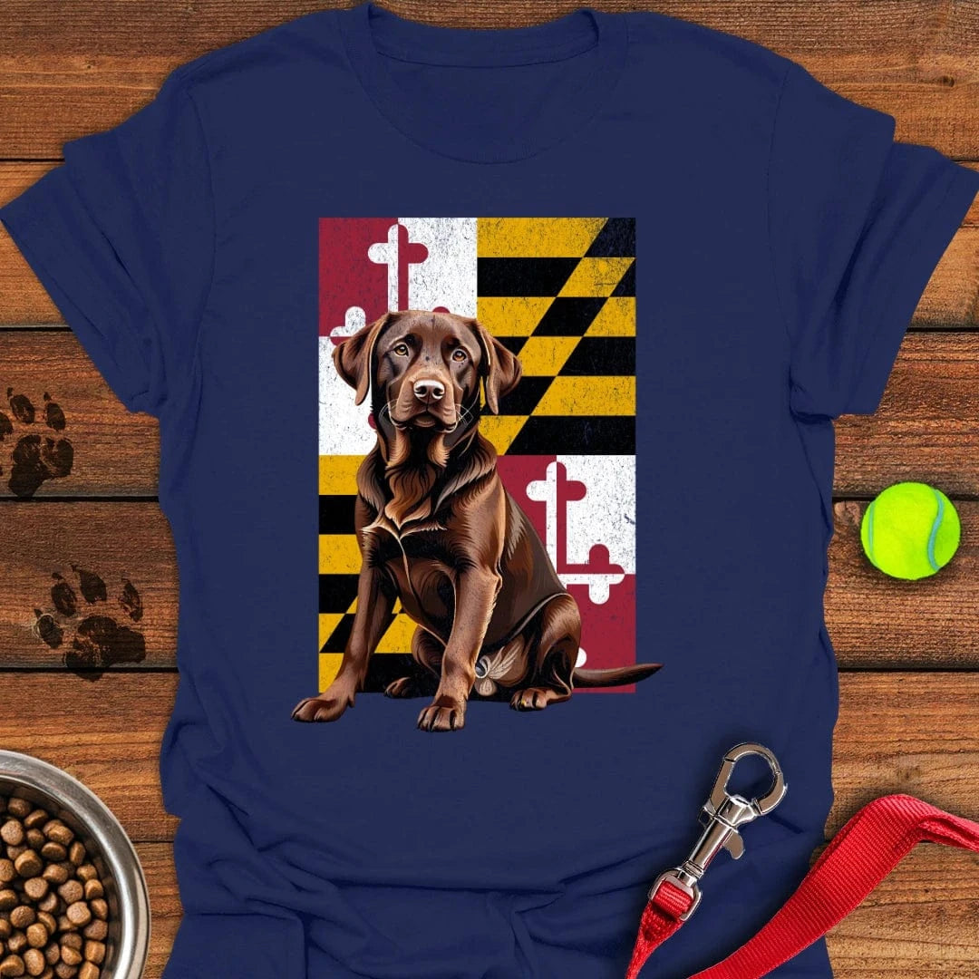 Chocolate Labrador Maryland Flag T-Shirt Navy