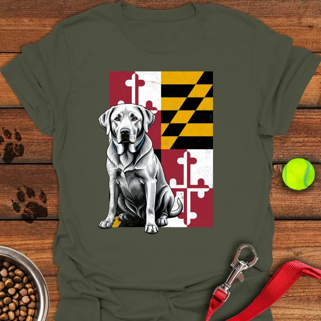 Silver Labrador Maryland Flag T-Shirt Military Green