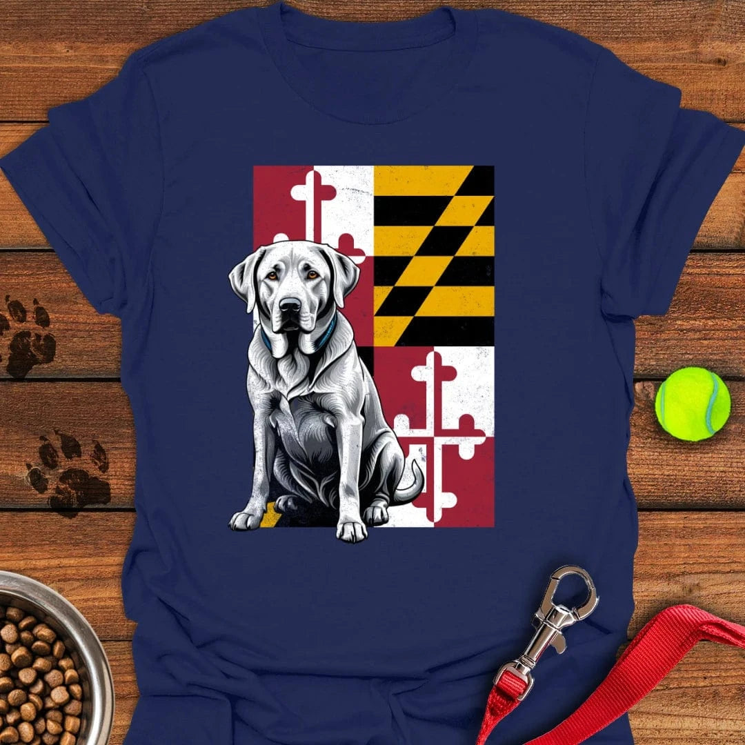 Silver Labrador Maryland Flag T-Shirt Navy
