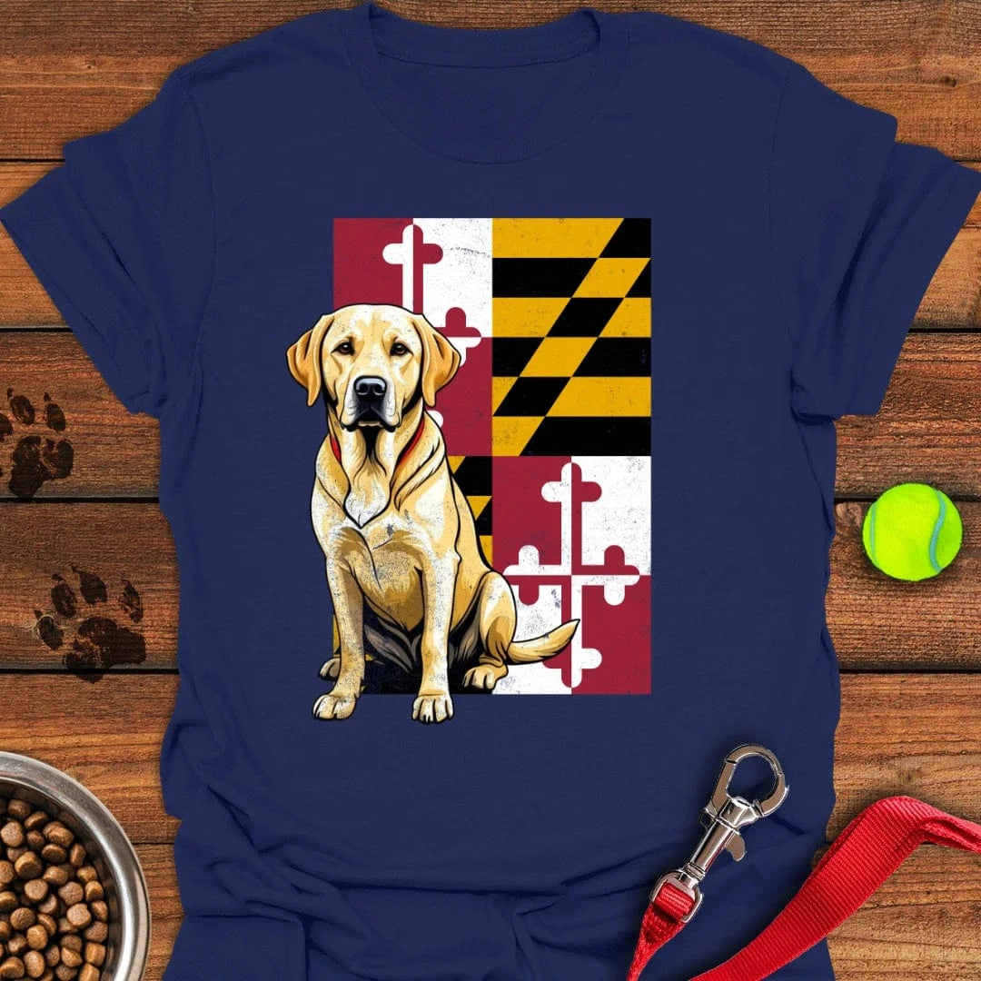 Yellow Labrador Maryland Flag T-Shirt Navy