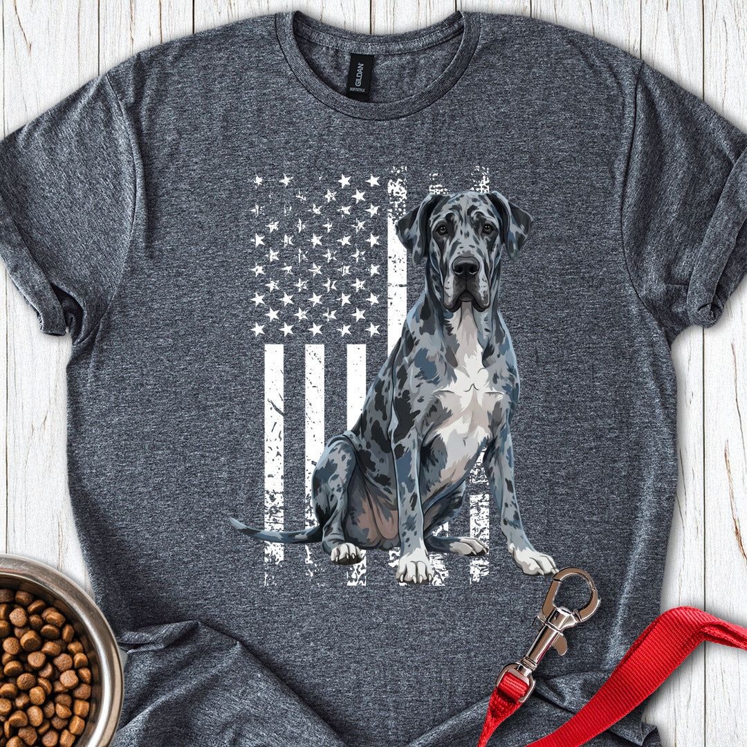 Merle Great Dane USA Flag Dark Heather