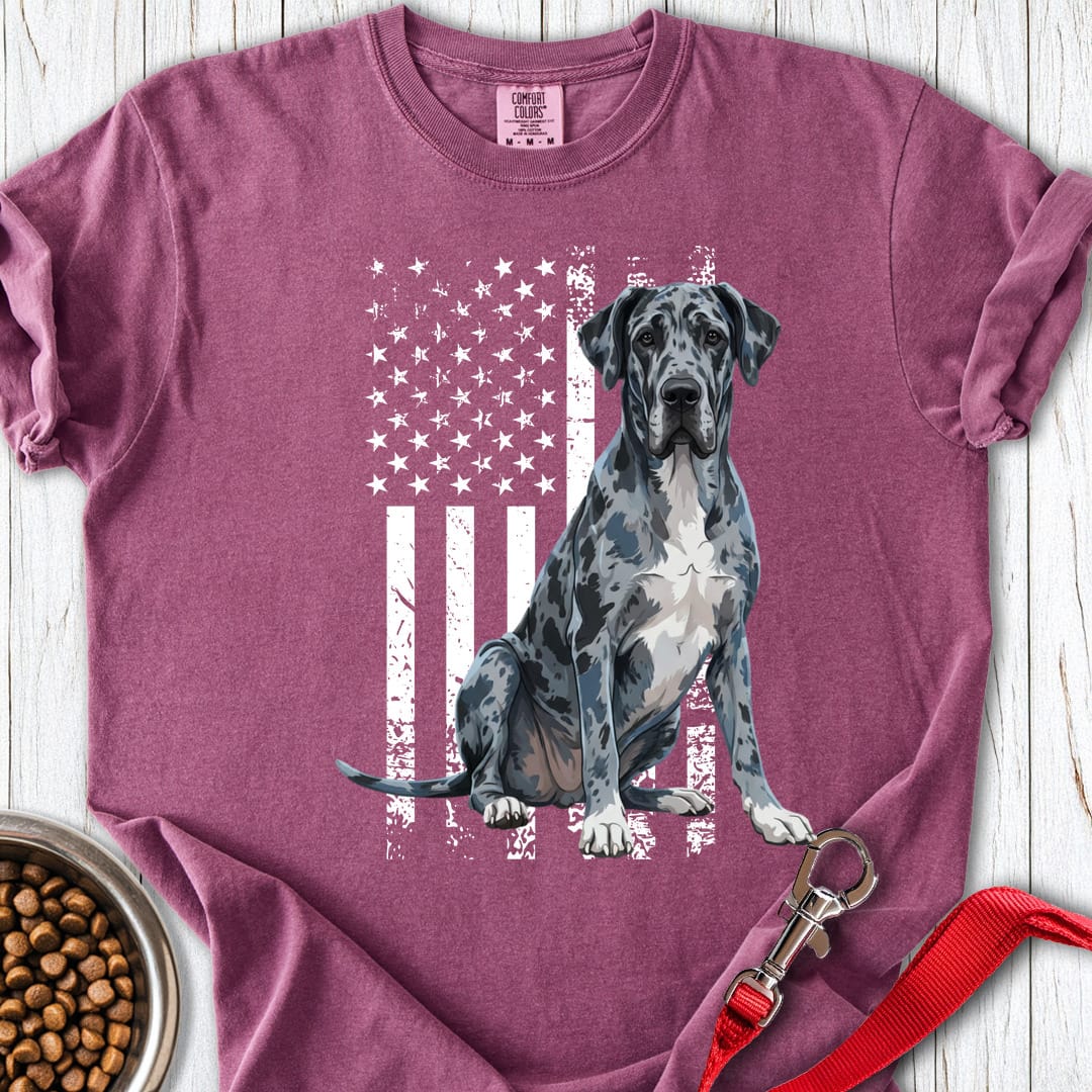 Merle Great Dane USA Flag Premium Tee Berry