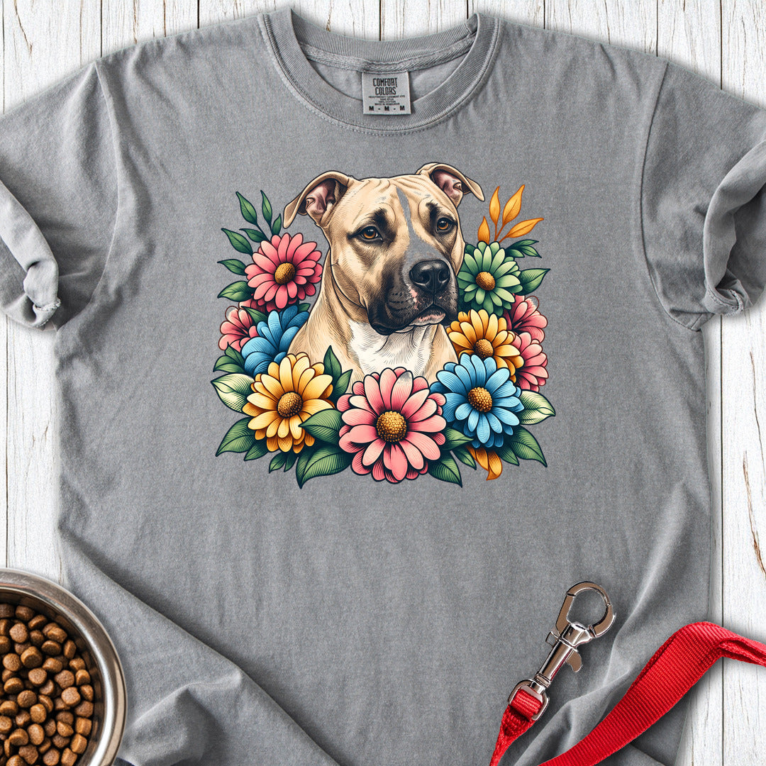 Pitbull Fawn Flower Wreath Premium Tee — Grey