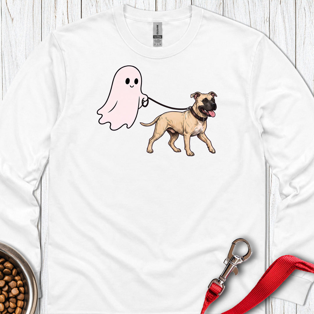 Pitbull Fawn Ghost Walk Long Sleeve — White