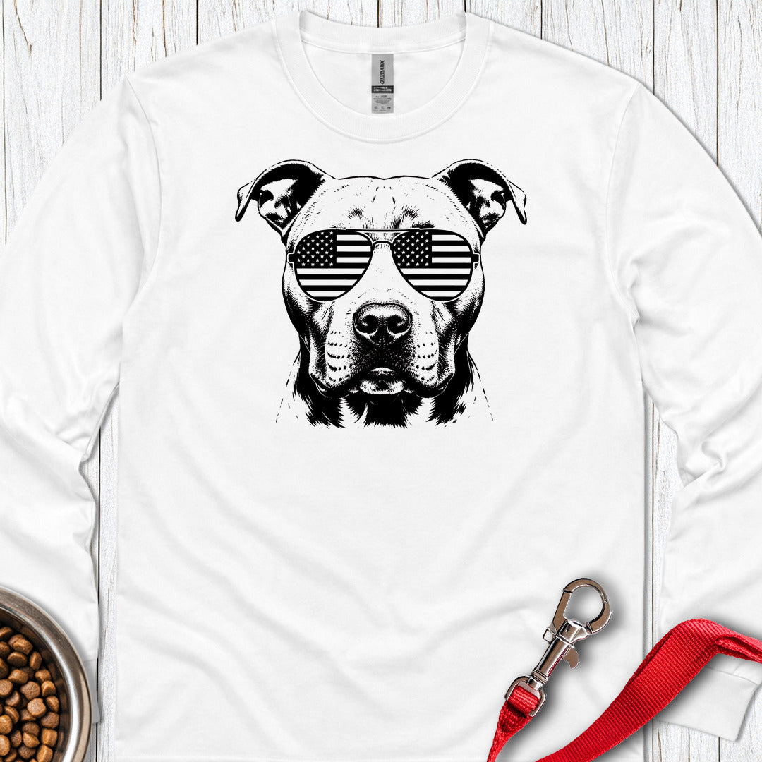 Pitbull Flag Shades Long Sleeve — White
