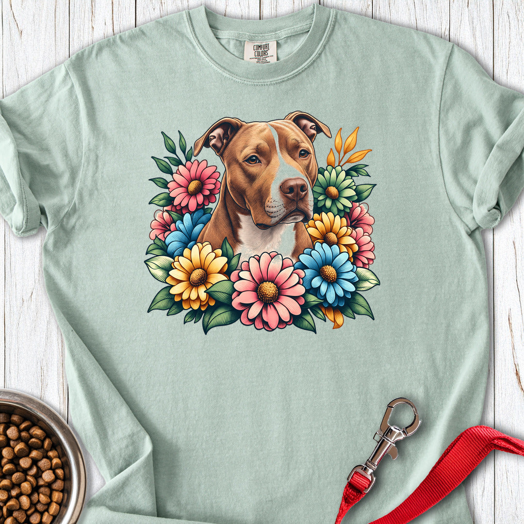 Pitbull Red Nose Flower Wreath Premium Tee — Bay